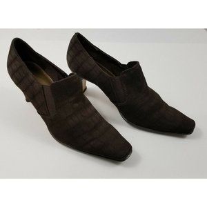 Liz Claiborne Size 7 M Flex Pumps Brown Fabric Slip On Heel Shoes